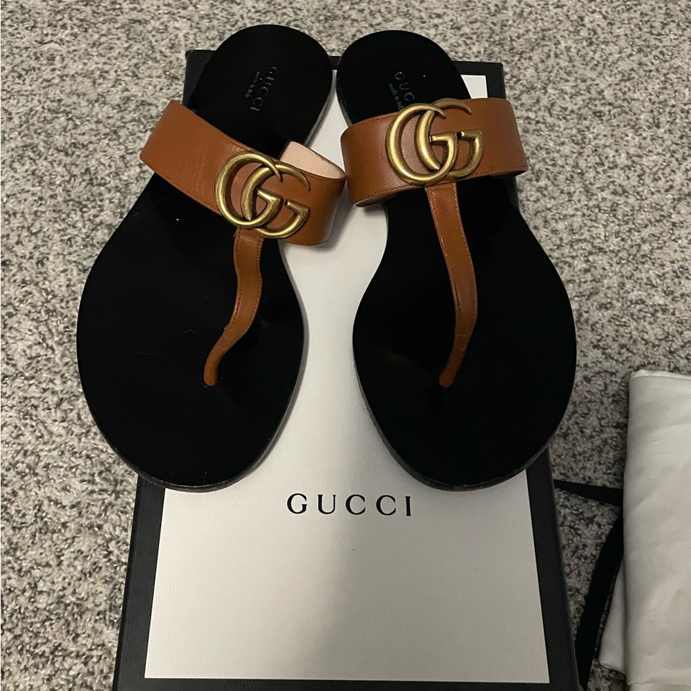 Gucci Marmont Logo Flat Sandals Size 37.5